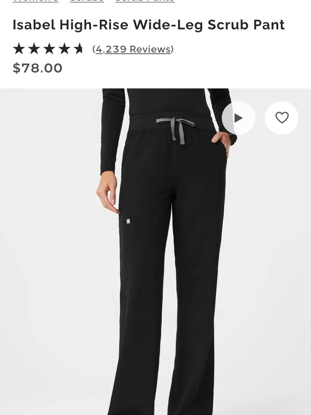 Figs Isabel Wide-Leg Scrub Pant — Black with Gray Drawstring